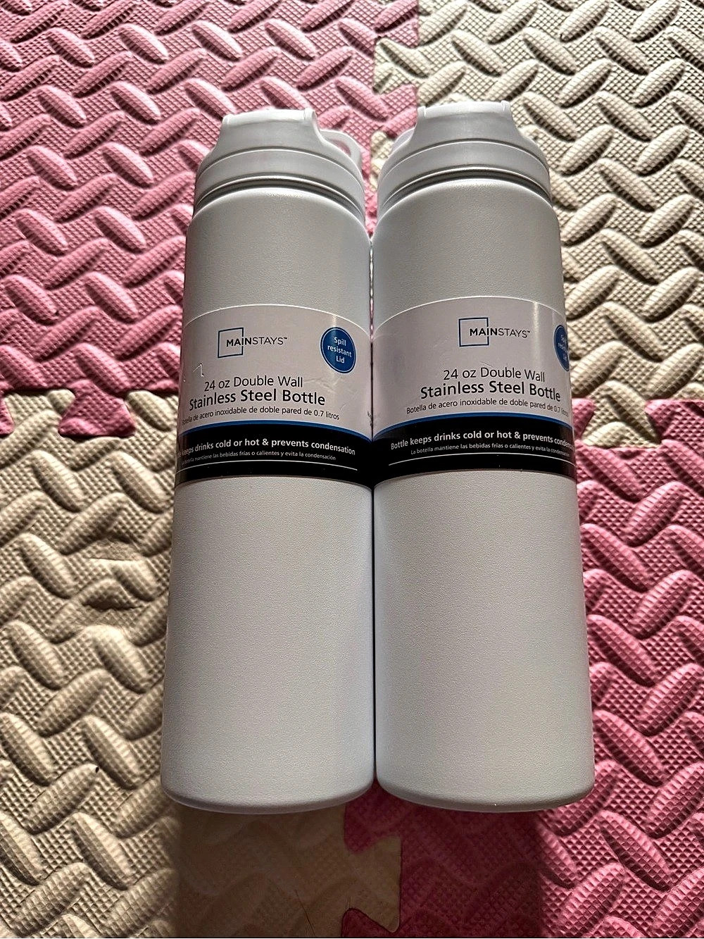 Mainstays 24 oz Double Wall Stainless Steel Bottle Set White NWT
